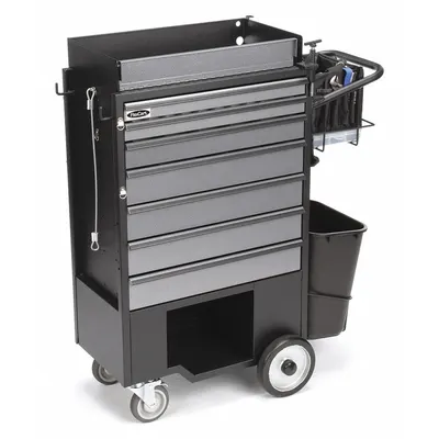 FLEXCART Tool Utility Cart: Black, 37 1/2 in Wd, 14 1/2 in Dp, 45 in Ht, No Lid - Tool-Equipped Heavy-Duty Utility Carts with Drawers
