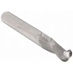 General purpose carbide ball end mill with 5/16" cutting diameter, 13/16" length of cut, and 2-1/2" overall length. Two-flute design for efficient chip evacuation. Used for 3D contouring, profiling, slotting, and creating smooth curved surfaces in metalworking applications.