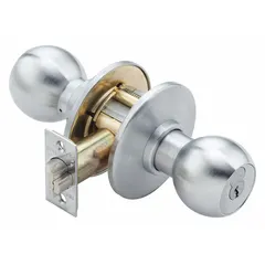 Office knob lockset with chrome finish and interchangeable core. Features 8K Round lockset style. Designed for commercial door applications where core flexibility is needed for rekeying.