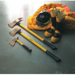 This non-sparking axe features an 8 lb aluminum bronze head with a 5 in cutting edge, mounted on a multi-component handle. It is designed for use in hazardous environments where sparking must be avoided, such as areas with flammable gases, vapors, or dust. Meets OSHA standards for non-sparking tools.