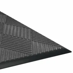 Indoor heavy-duty scraper-dryer mat, 3 ft x 10 ft, 3/8 in thick. Constructed of polypropylene and rubber in charcoal. Designed for high-traffic entryways to capture dirt and moisture.