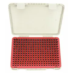 This Go (Plus) pin gauge set covers diameters from 0.251 in to 0.5 in in 0.001 in increments. The black oxide finish provides corrosion resistance and reduces glare. Each gauge has a ZZ tolerance class of +/-0.00020 in. Used for precision hole measurement and go/no-go inspection in machining and quality control applications.