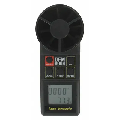 Dwyer Anemometer: 1 fpm Air Velocity Resolution, Rotating Vane, Air Velocity/Temp - Rotating Vane Air Velocity Meters