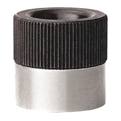 Standard-wall serrated press-fit drill bushing with #30 inside diameter, 1/4 in outside diameter, and 1/2 in overall length. Inside diameter tolerance is +0.0001 in / +0.0004 in; outside diameter tolerance is +0.0000 in / -0.0002 in. Serrated outer diameter prevents rotation when pressed into mounting plates. Used in jigs and fixtures to guide drill bits for precise hole location in metalworking and machining.
