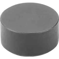 This rear-mount steel insert features a flat face and smooth finish, designed for permanent or semi-permanent installation into jigs, fixtures, and workholding assemblies. It provides a threaded M5 mounting point with a 10 mm diameter and 12 mm height, enabling secure fastening of components where a flush or low-profile surface is required in machining and industrial tooling applications.