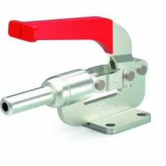 This standard straight-line toggle clamp features a flange base and horizontal handle for secure workpiece holding in jigs and fixtures. With a 1.63-inch arm length and 3/8-16 thread, it is suited for clamping applications in machining, assembly, and welding setups.