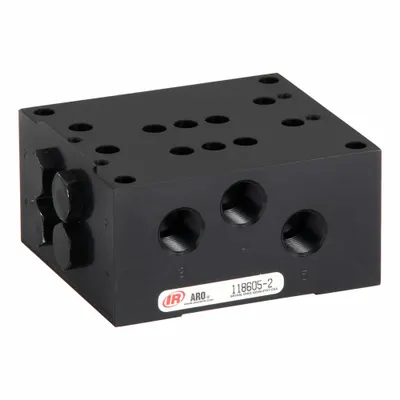 ARO Manifold: 2 Ports, Manifold/Plugs/Seals, 3/8 in Female NPT, 1/4 in Female NPT - ARO Manual Air Control Valve Parts & Accessories