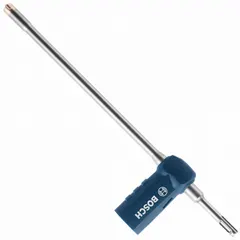 SDS-Plus hollow core bit for dust-free drilling in masonry and concrete. Overall length 15 in, maximum drilling depth 10 in. Connects to a vacuum system for debris extraction, suitable for overhead or indoor applications.