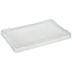 This clear plastic lid is designed to fit standard divider boxes, compatible with model 33164. It protects stored contents from dust and debris while allowing visual identification of parts. Commonly used in industrial bins and workshop storage systems for organizing small components.