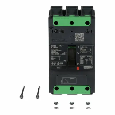 SQUARE D Molded Case Circuit Breaker: 80 A Amps, 100kA at 120/240V AC, Fixed - B-Frame Square D Molded Case Circuit Breakers