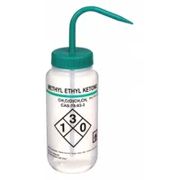 APPROVED VENDOR Wash Bottle: 500 mL, Methyl Ethyl Ketone, Green, Wide, Std Spout Spout, White