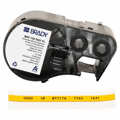 BRADY Sleeve Label: 1 in x 1/4 in, Polyolefin, Yellow (Matte) - Brady Continuous Sleeve Label Roll Cartridges