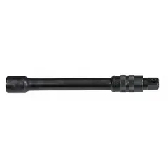 This 3/8" drive impact socket extension extends reach for fastening or loosening bolts with impact tools. It features a 3/8 in output drive size and 6 in overall length, with a locking mechanism to secure sockets during use.