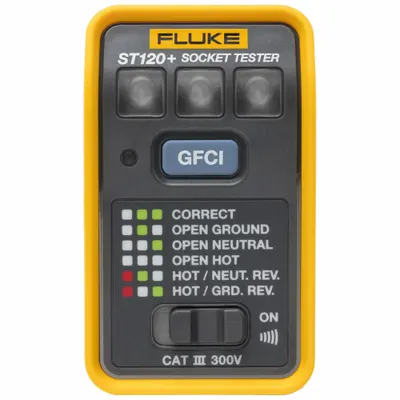 FLUKE Socket Tester: 110 V AC to 125 V AC, 5-15P, GFCI/Std, CAT III 300V, Light - GFCI Testers