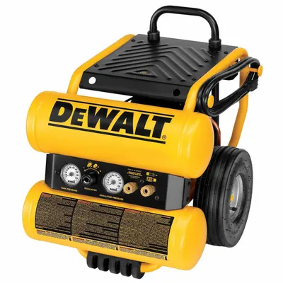DEWALT Portable Air Compressor: Oil Lubricated, 4 gal, Twin Stack, 1.1 hp, 4 cfm @ 90 psi - Wheeled Portable Electric Air Compressors