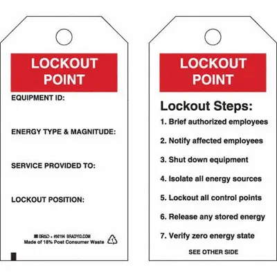 BRADY Lockout Tag: Lockout Point, Polyester, Write-On Surface, English, Lockout Point - Safety