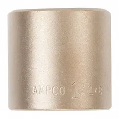 Non-sparking hand socket for use in hazardous environments where sparks from steel tools could ignite flammable substances. Features a 1" drive, 1-1/16" socket size, 6-point standard configuration, and unfinished finish. Suitable for tightening or loosening fasteners in areas with explosive atmospheres.