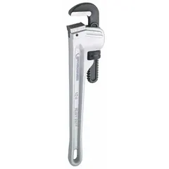 Straight pipe wrench with serrated jaws and I-Beam aluminum frame. Overall length 36 in, jaw capacity 5 in. Used for gripping and turning pipes, fittings, and round stock in plumbing, HVAC, and industrial maintenance.