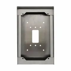 Weather-resistant surface mount box designed for use with AX-DVF series intercom units. Includes mounting hardware. Overall depth 1 15/16 in, overall height 9 3/4 in. Provides a secure enclosure for intercom installations in outdoor or damp environments.