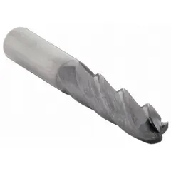 General purpose carbide ball end mill with TiAlN coating for heat resistance and wear protection. Features 4 flutes, 1/2" mill diameter, 2" length of cut, and 4-1/2" overall length. Suitable for 3D contouring, profiling, slotting, and creating smooth curved surfaces in metalworking applications.