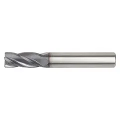 Solid carbide end mill with a 0.3 mm chamfer for producing 45° edge chamfers, deburring holes, and preparing weld joints. Features 4 flutes, 16 mm mill diameter, and 32 mm length of cut. Suitable for general machining applications on steel, stainless steel, and cast iron.