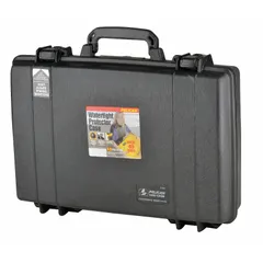 PELICAN 1490 protective case with rubber construction and latch closure. Includes foam insert available in convoluted, pick and pluck, or solid configurations. Suitable for transporting and protecting sensitive equipment such as laptops, test instruments, and tools in industrial and field-service environments.