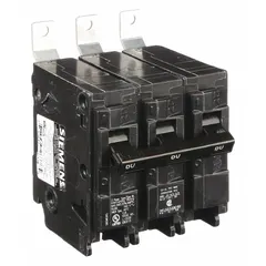 The Siemens B360 is a 60 amp, 240V AC, 3-pole miniature circuit breaker from the BL Series. It is a standard-type, three-phase device with a maximum AIR rating of 10kA at 240V AC. Designed for bolt-on installation in Siemens P1 Panelboards, it provides overcurrent protection for branch circuits in commercial and industrial electrical distribution systems.