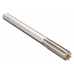 This straight-flute chucking reamer is made from high-speed steel with a neutral finish. It is used to precisely enlarge or finish drilled holes to tight tolerances in metalworking and general machining applications.