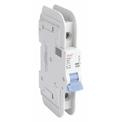 Dayton Miniature Circuit Breaker: 20 A Amps, 48V DC, 10kA at 277V AC, Lug - D-Curve, 1-Pole UL489 DIN Rail-Mount Miniature Circuit Breakers