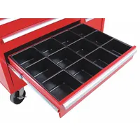 This divider organizes a 4-inch drawer into four separate compartments for sorting small parts. It is designed to fit Kennedy brand tool chests. Commonly used in workshops and industrial settings for storing fasteners, bits, or fittings
