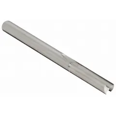 Solid carbide straight O-flute router bit with two flutes, 3/16" cutting diameter, and 1" length of cut. Designed for routing plastics such as acrylic and polycarbonate, the O-flute geometry promotes efficient chip evacuation and smooth finishes.