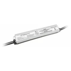 Standard emergency LED driver providing backup power to a single LED fixture during mains failure. Supports one bulb up to 8W, operates on 120-277V AC input, and is mounted externally from the fixture. Used in commercial and industrial settings to maintain egress lighting for safety and code compliance.