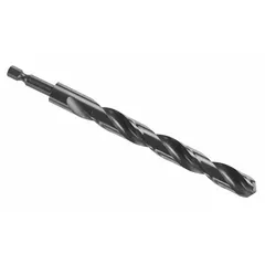 This 1/2" impact-rated drill bit features a 135° split point and black oxide HSS construction. The hex shank provides secure grip in impact drivers. Suitable for drilling into metal, wood, and plastic in industrial maintenance and fabrication applications.