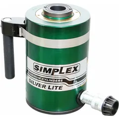 Single-acting hydraulic ram cylinder with 60 ton nominal capacity and 3 in nominal stroke. Aluminum body construction for reduced weight. Used in industrial lifting, pressing, and maintenance applications requiring high force in confined spaces.