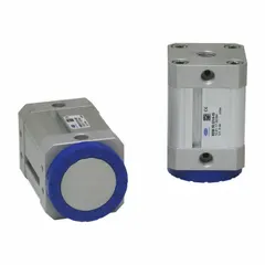 Magnetic gripper for handling perforated metal sheets and parts in automated production lines. Features a G1/4 in connection, maximum holding force of 180 N, 35 mm magnet diameter, and 50 mm overall width. Includes a friction ring for improved grip on perforated surfaces. Suitable for stamping, forming, and robotic pick-and-place applications where vacuum suction is not feasible.