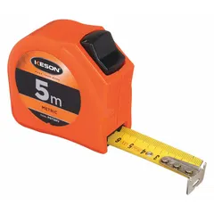 KESON PGT5MV is a 5 m metric tape measure with 1 mm graduations in centimeters. It features a high-visibility orange plastic case, manual lock, and finger brake. The nonmagnetic single hook tip prevents interference with sensitive components, suitable for precise linear measurements in industrial maintenance, HVAC, and electrical work.