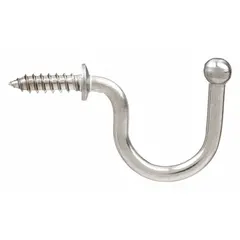 This stainless steel screw-in utility hook features a polished silver finish and a single hanging point. With a 26 lb weight capacity and 1 19/32 in projection, it is suited for organizing tools and equipment in workshops, warehouses, and industrial facilities.