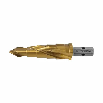 HOLEMAKER TECHNOLOGY Step Cone Drill Bit: 5/16" to 9/16", TiN-Coated HSS, Impact Rated - VersaDrive Impact-Rated High-Speed Steel Step Drill Bits