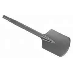 Chisel bit for spline demolition and rotary hammer tools. 21/32 in shank diameter, 16 in overall length. Used in landscaping for breaking concrete, asphalt, or compacted soil.