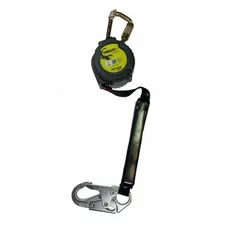 Class 1 personal SRL with a 9 ft polyester lifeline for overhead-only fall arrest applications. Features an aluminum snap hook anchor, 420 lb capacity, and RFID tag for asset tracking. Complies with ANSI SRL Class 1 (2021).