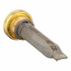This inlet screen is designed for use with thermostatic expansion valves in refrigeration systems. It filters refrigerant flow to protect downstream valve components. The screen features a 1/4 in SAE flare connection and is suitable for R-507 refrigerant.