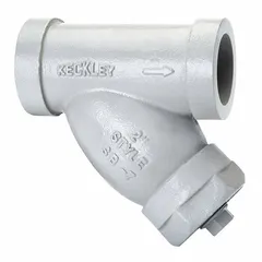 This carbon steel Y strainer features a 3-inch socket connection and a 0.0625-inch perforated screen made of 304 stainless steel, with a 304 stainless steel seal. It measures 12 inches in height. Used in industrial pipelines to remove solid particles from liquids or gases, protecting downstream equipment such as pumps and valves.