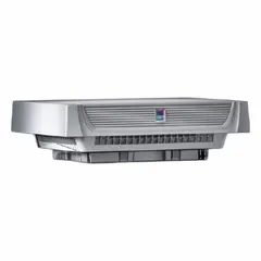 Roof-mounted air distribution fan for equipment racks. Operates on 220/240V AC power. Delivers 573.8 to 629.2 cfm airflow at 0.000 in static pressure. Used for forced-air cooling of enclosed electrical and electronic systems in industrial control panels, data centers, and manufacturing environments.