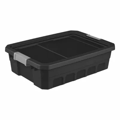 STERILITE Storage Tote: 10 gal, 25 3/4 in x 18 3/8 in x 7 1/4 in, Black Body, 10 to 20 gal - Colored Totes with Latch-On Lids