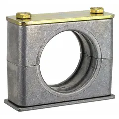 Steel clamp with aluminum cushion and ribbed bore for vibration dampening. Designed for securing single tubing or piping lines in industrial systems. Reduces noise and metal fatigue without damaging tube surface.