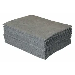 This CONDOR sorbent pad is made of polypropylene and measures 19 inches by 15 inches. Each pad absorbs up to 23 ounces of liquid. The pads are gray and supplied in a bale of 50. They are not perforated and are used for absorbing industrial spills and leaks in maintenance and fluid-handling areas.