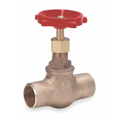 Bronze straight-body globe valve with rising stem, Z-body design, and female connections. Suitable for general service applications such as throttling and shut-off in piping systems. Pipe size: 2 in.