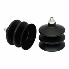 Multi-bellows vacuum pad assembly with 2.5 folds, designed for handling sensitive components in automated pick-and-place systems. Features G1/4 in connection, NBR material with 55 A durometer, black color, 95.5 mm pad diameter, and 92.5 mm pad height.