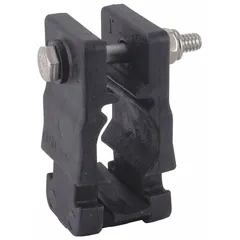 Grip-style strut clamp for securing 1/4 in pipe and 1/5 in, 2/5 in, and 3/5 in copper tube to strut channels. Features a TPE cushion and high-temperature rating. Includes mounting hardware. Suitable for use in piping systems requiring vibration dampening and thermal resistance.