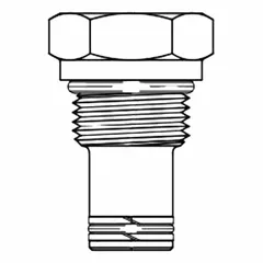 Zinc-coated steel cavity plug with Buna-N seal. Two-way design blocks 1/2 ports. Thread size 3/4''-16. Used to seal unused ports in manifold blocks or valve bodies, preventing fluid leakage and contamination in hydraulic systems.